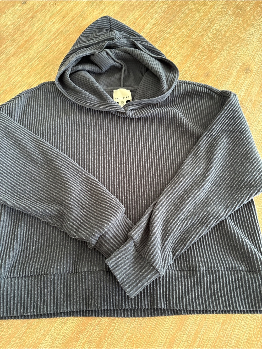 Preowned INDUSTRY Ribbed Hooded Top in Charcoal size Medium
